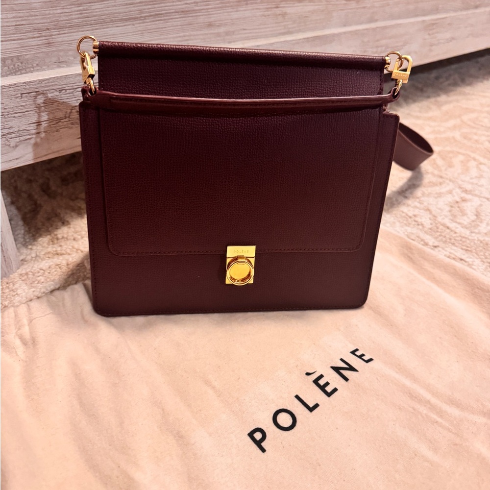 Polène Burgundy Leather Crossbody Bag with Gold Hardware